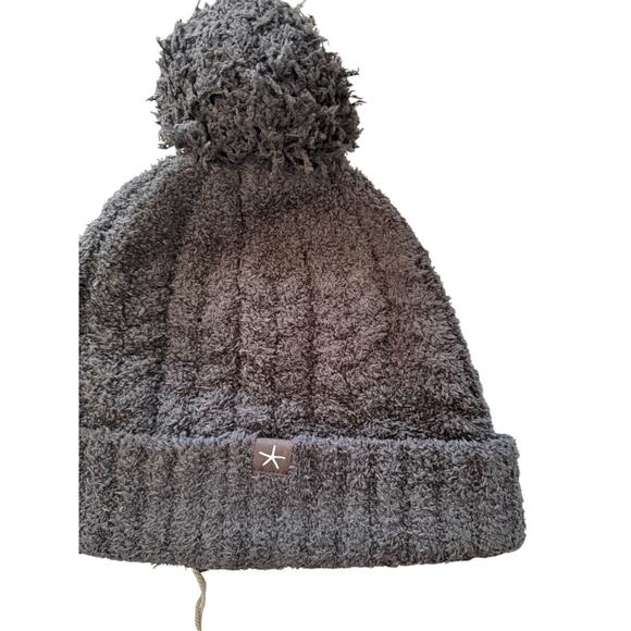 Barefoot Dreams CozyChic Cable Knit Beanie Pom Pom Hat Dark Brown One Size NWT - Picture 4 of 9